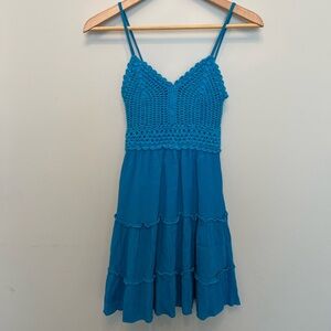 Blue Sundress Mini Summer Dress Crochet